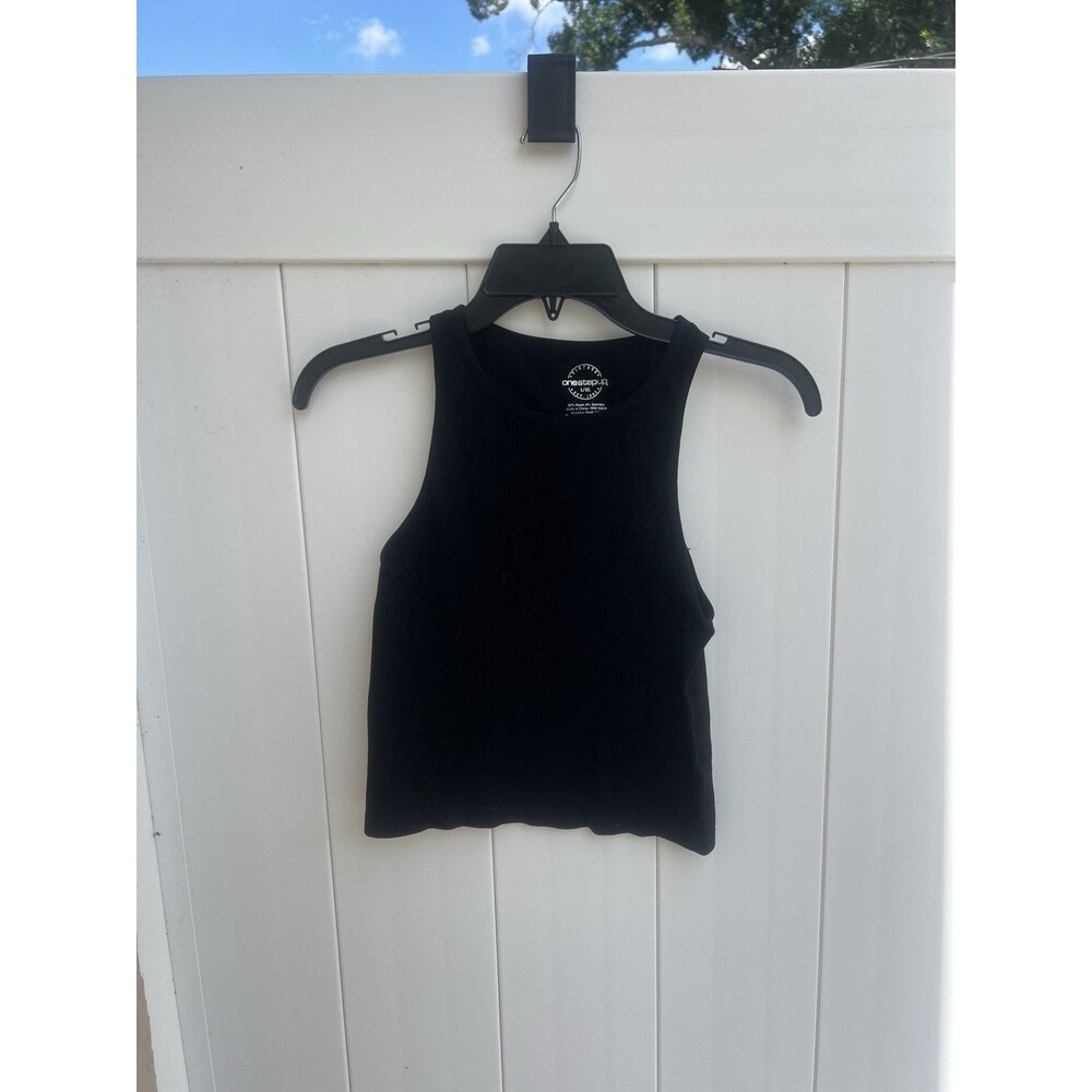 One Step Up Rib Tank Girls L/XL Black Stretchy Nylon